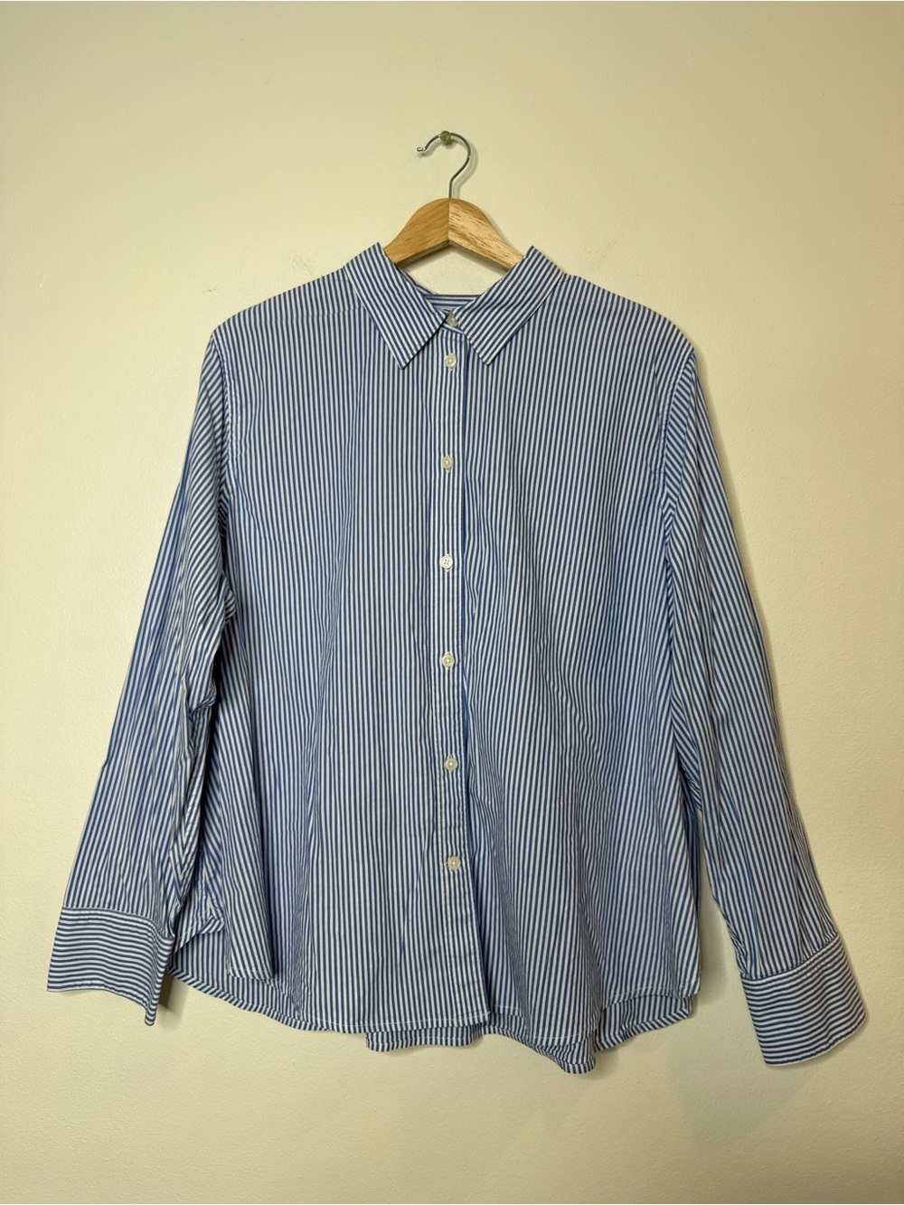 J Crew Slim-fit stretch cotton poplin shirt in blue pin stripe plus size 22